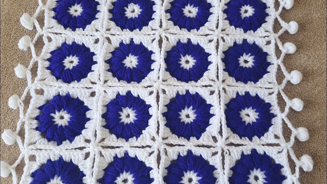 Square thalposh, woolen table mat, crochet table cover, crosia design table cloth