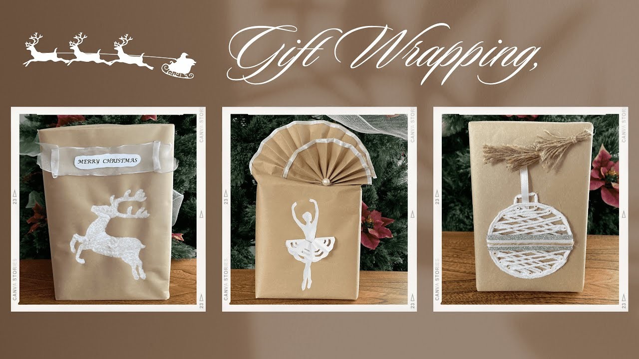 3 Gift Wrapping! Ideas to Wrap Presents.DIY. Christmas, Ballerina, Reindeer, Christmas Ornaments.