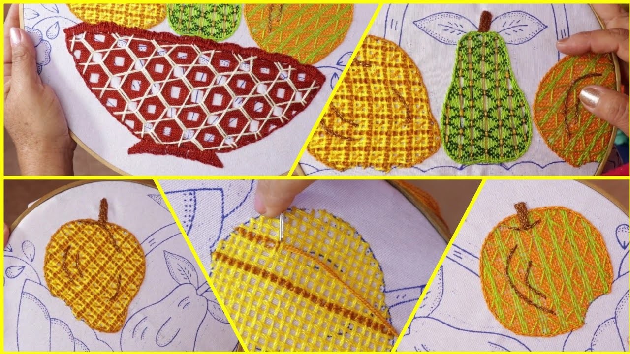 A que no has visto esta puntada de un canasto con frutas????????embroidery for beginners