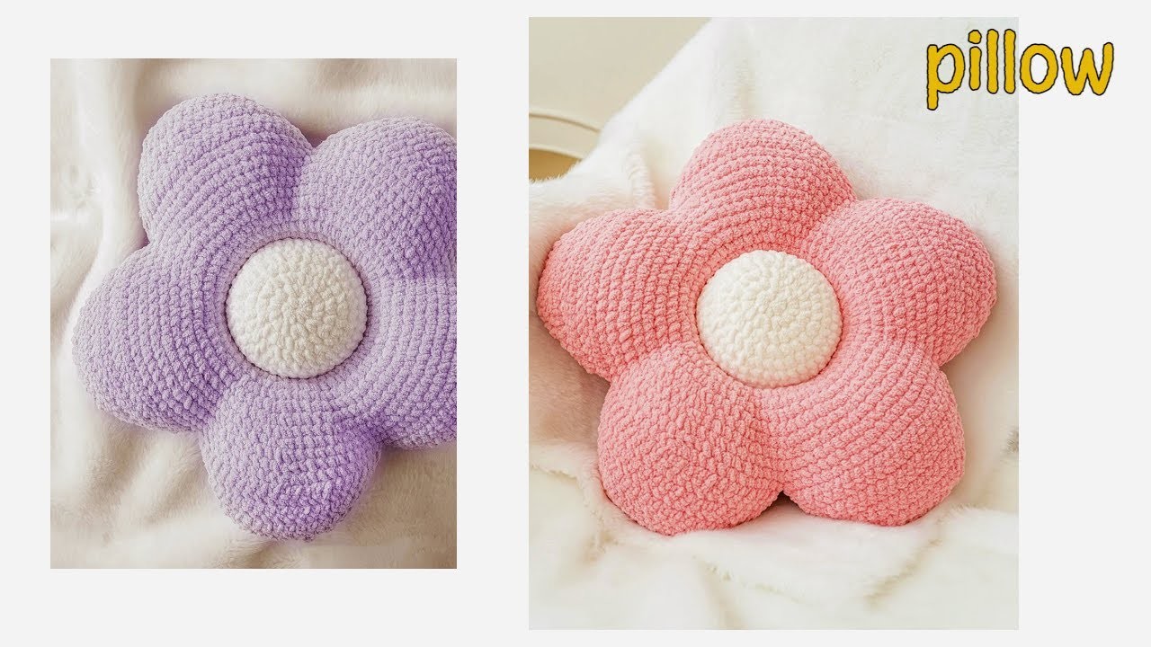 Crochet flower pillow