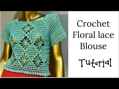 Crochet flower top tutorial | crochet floral lace stitch | crochet mesh top |  @shyler_crochets ​