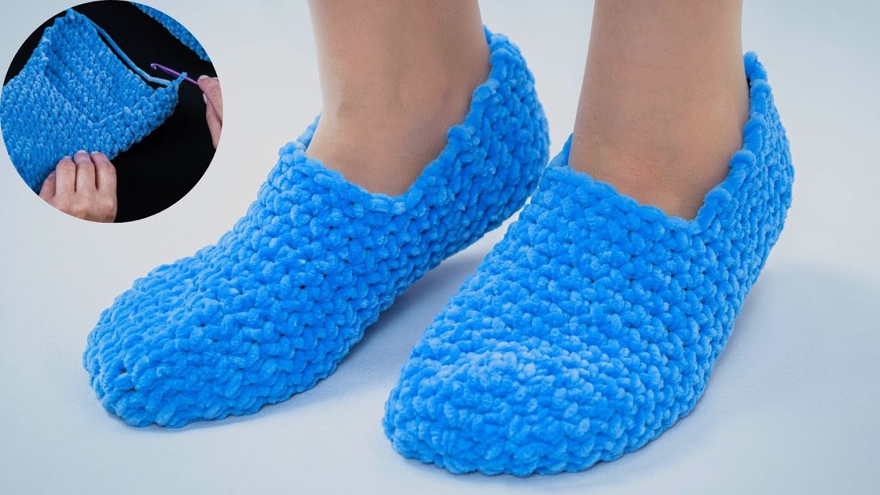 Crochet warm slippers without a seam on the sole - it’s easy and simple!