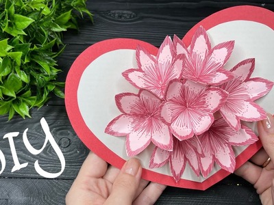 DIY 3D Flower Pop Up Card Valentine's Day Heart Pop Up Card