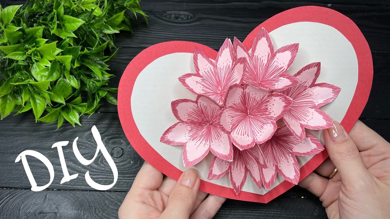 DIY 3D Flower Pop Up Card Valentine's Day Heart Pop Up Card