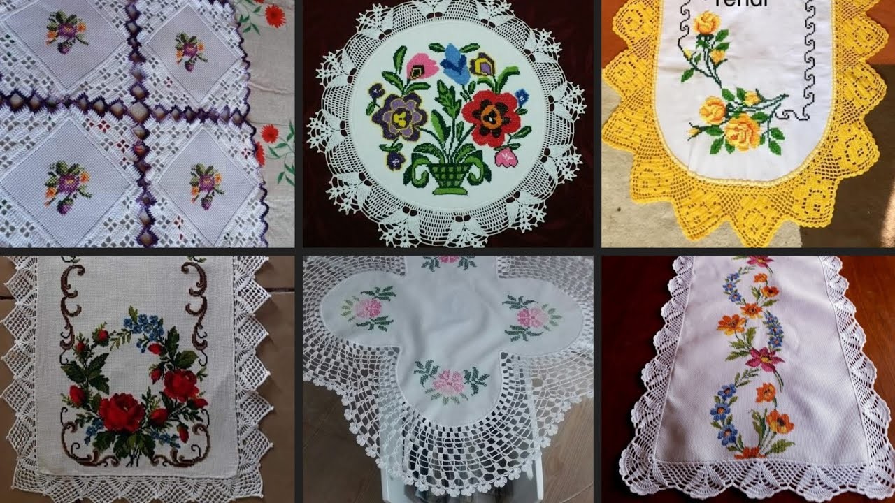 Most fabulous & eye-catching cross ❌ stitch with Crochet lace pattern For table clothe & Bedsheets