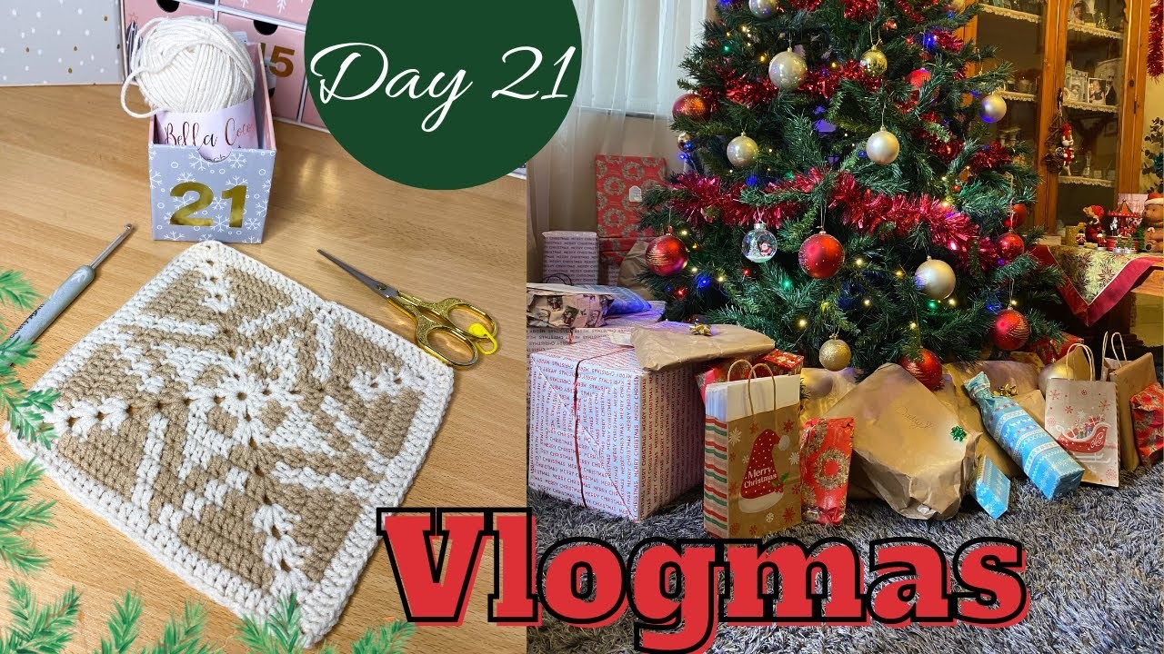 VLOGMAS Day 21 - Crochet Society Advent Calendar Day 21 Square | Wrapping Gifts | HOOKED ON YARN