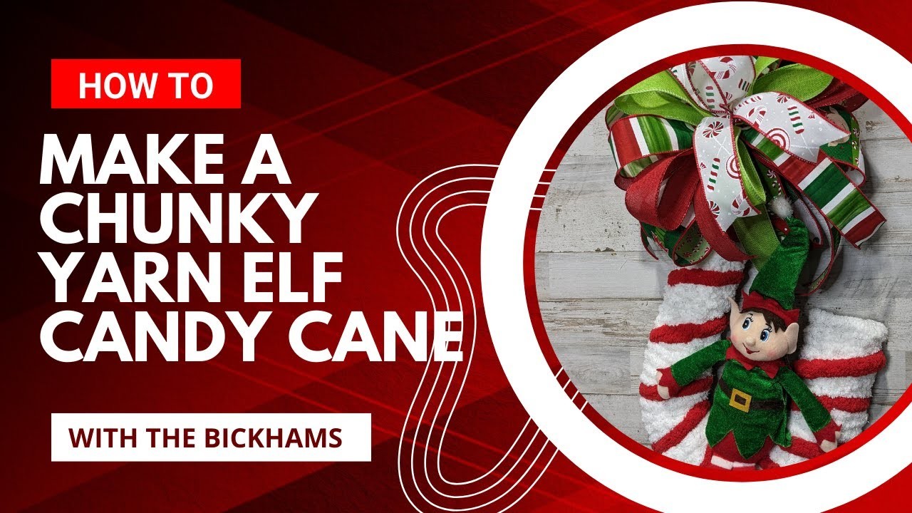 Christmas chunky yarn Elf candy cane |DIY chunky yarn candy cane with Dollar Tree frame| Door hanger