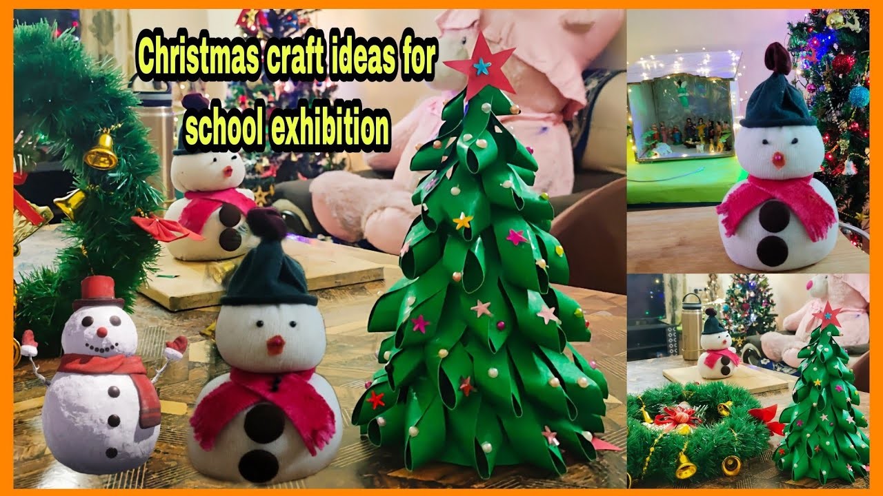 Christmas craft ideas for school exhibition.craft ideas.Christmas tree with paper.snowman.tree.grlnd