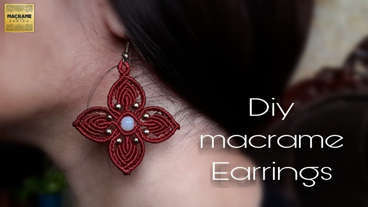 Handmade jewelry|making a 4-leaf macrame flower Earrings|Diy|micro macramé