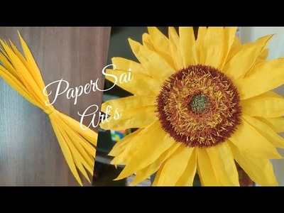 How to Make Giant Crepe paper Sunflower for room decoration,Flores de papel crêpe@Papersai Arts