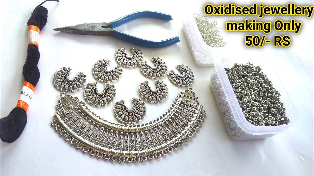 New Oxidised jewellery Design.Learn Handmade jewellery making.How to make Oxidised Hasuli Necklace