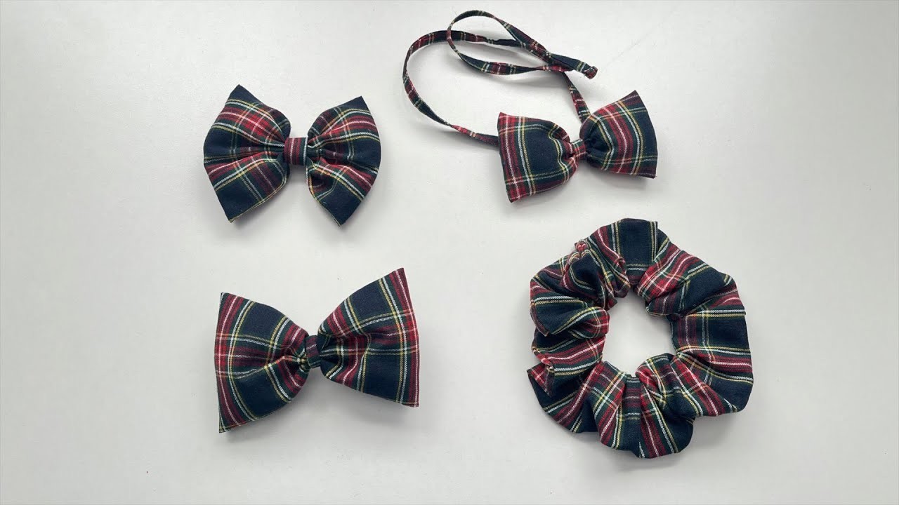 Scrunch, hair pin, broach and bow tie w. Christmas inspiration