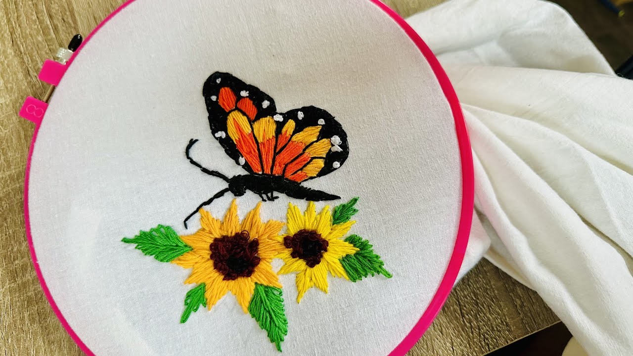 Sunflowers 3D ????  butterfly ???? hand embroidery ???? design #stitch #craft #design #tutorial #viral