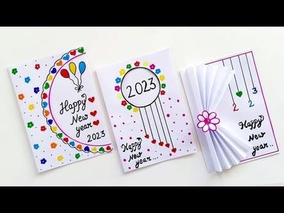 3 Easy & Beautiful white paper New year Card making |Handmade Happy New year 2023 |DIY Greeting Card