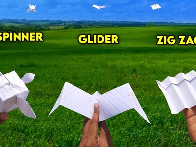 3 Notebook paper toy , how to make paper spinner , zigzag glider , Flying paper toy