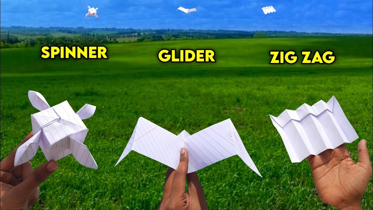 3 Notebook paper toy , how to make paper spinner , zigzag glider , Flying paper toy