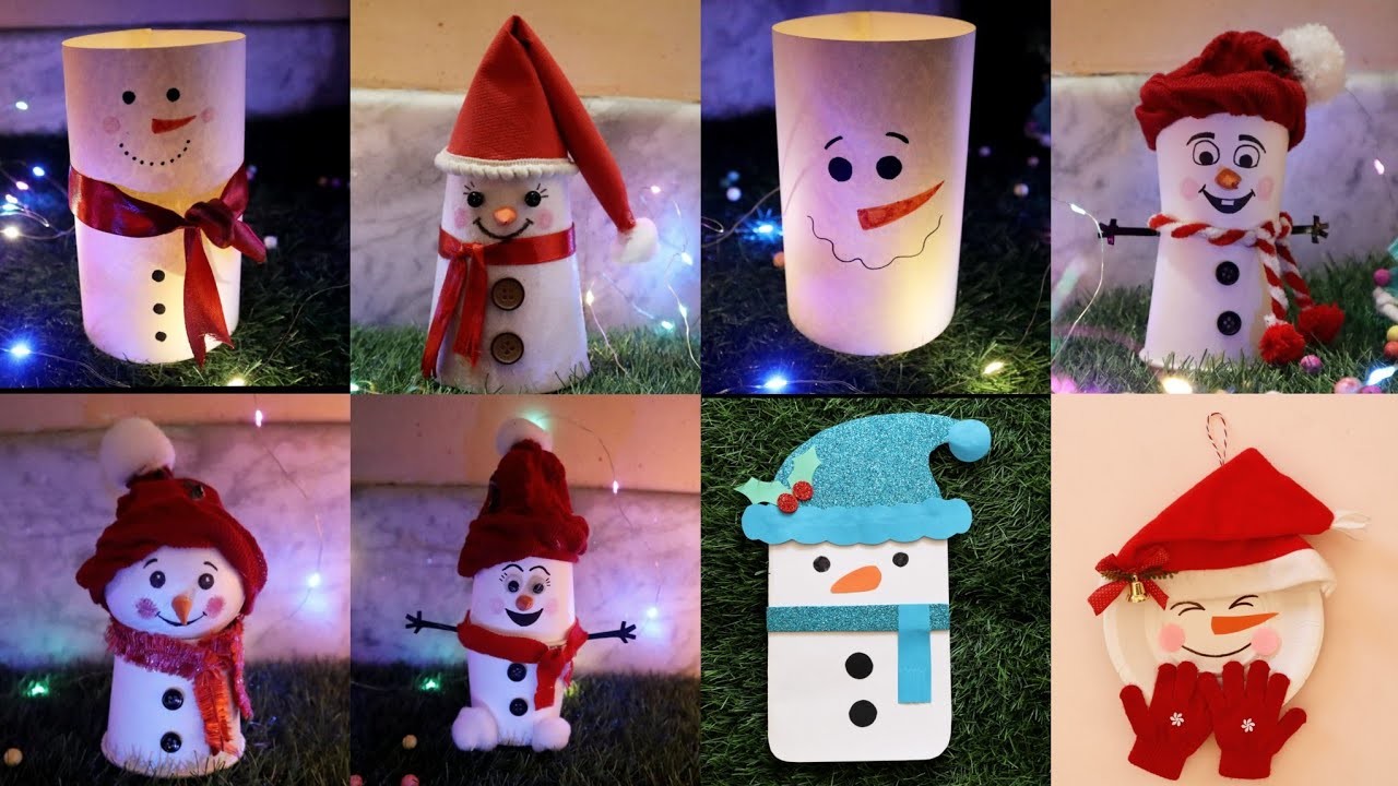 8 Snowman Crafts.Snowman decoration ideas at home.Snowman Craft making ideas #snowmanmaking