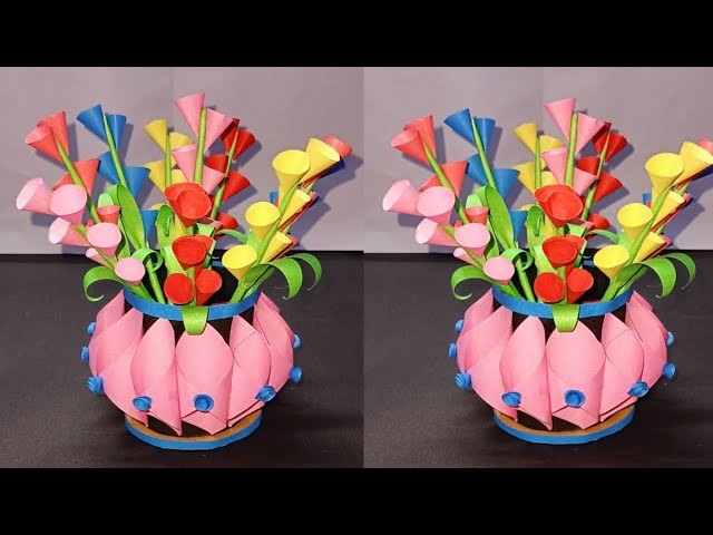 Beautiful paper Flower Making|| Home decor || paper craft|| paper Flower pot || diy Flower pot ||