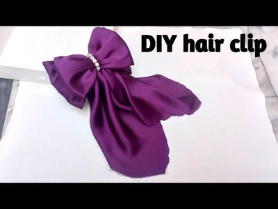 DIY Silk fabric large bow with long tails for hair clip | DIY SATIN FABRIC LONG HAIR BOW