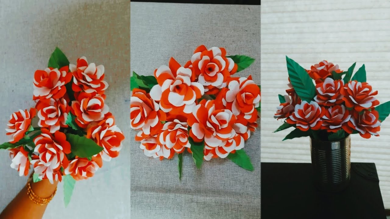 Easy rose flower making || Red and white paper flower craft