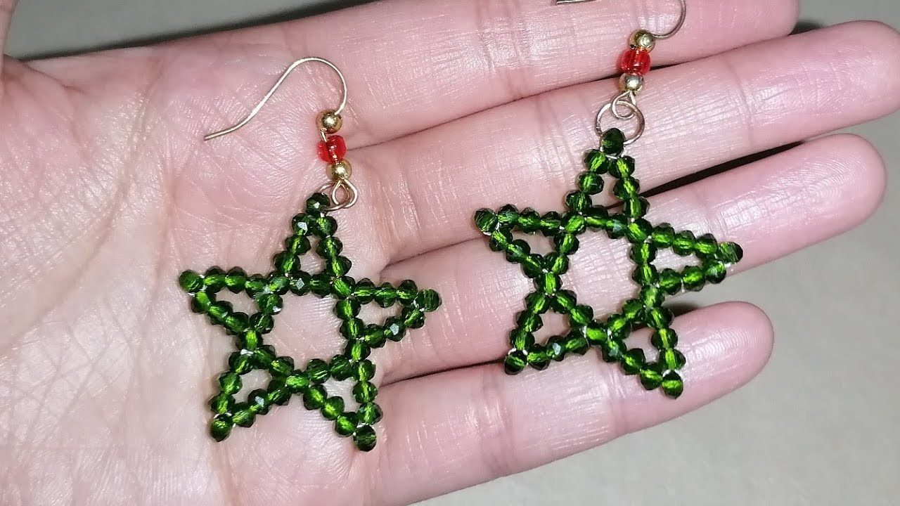 How To Make Christmas Star Earrings With Crystal Beads.Easy Beaded Jewelryaking.ChristmasGift Idea