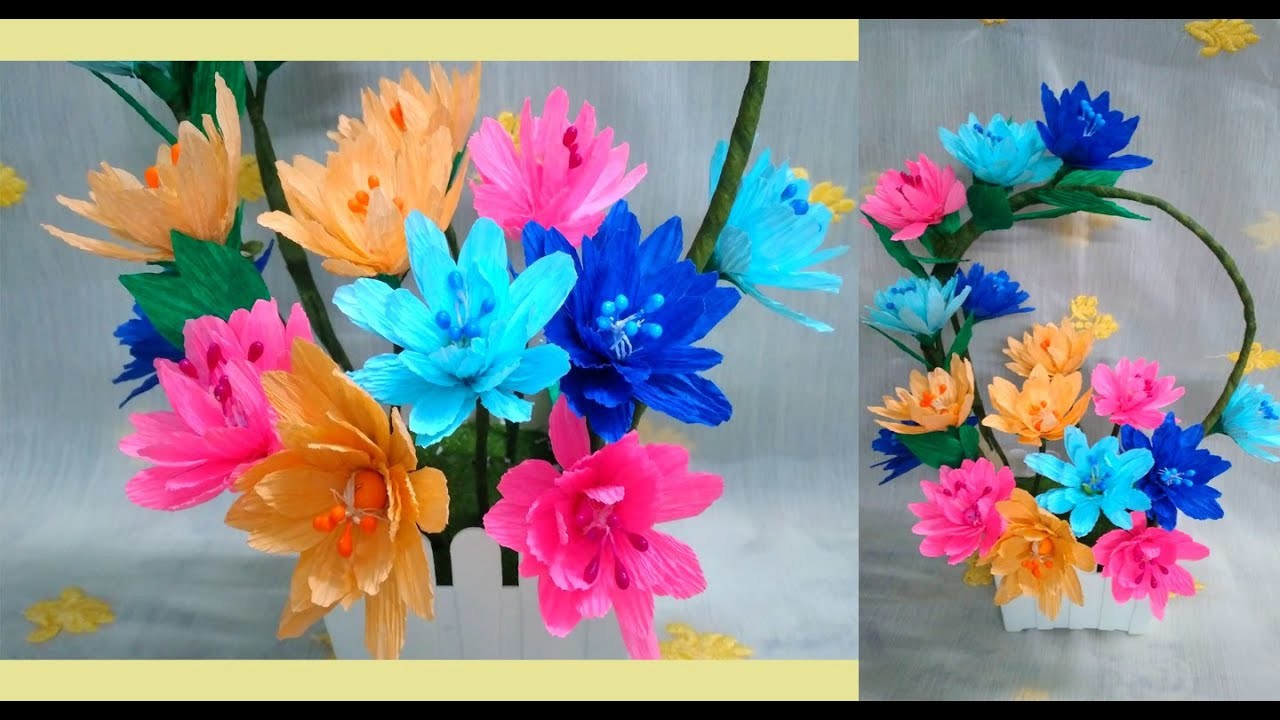 How to make easy crepe paper flowers | flower arrangements | Gift idea |Unique Craft Album