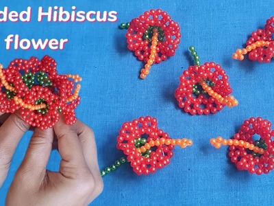 How to make Hibiscus flower with beads | DIY Pearl Beaded Flower making | Easy Beads Craft