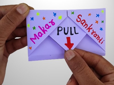 Makar sankranti greeting cards | Pull Tab Origami Envelope Card  |