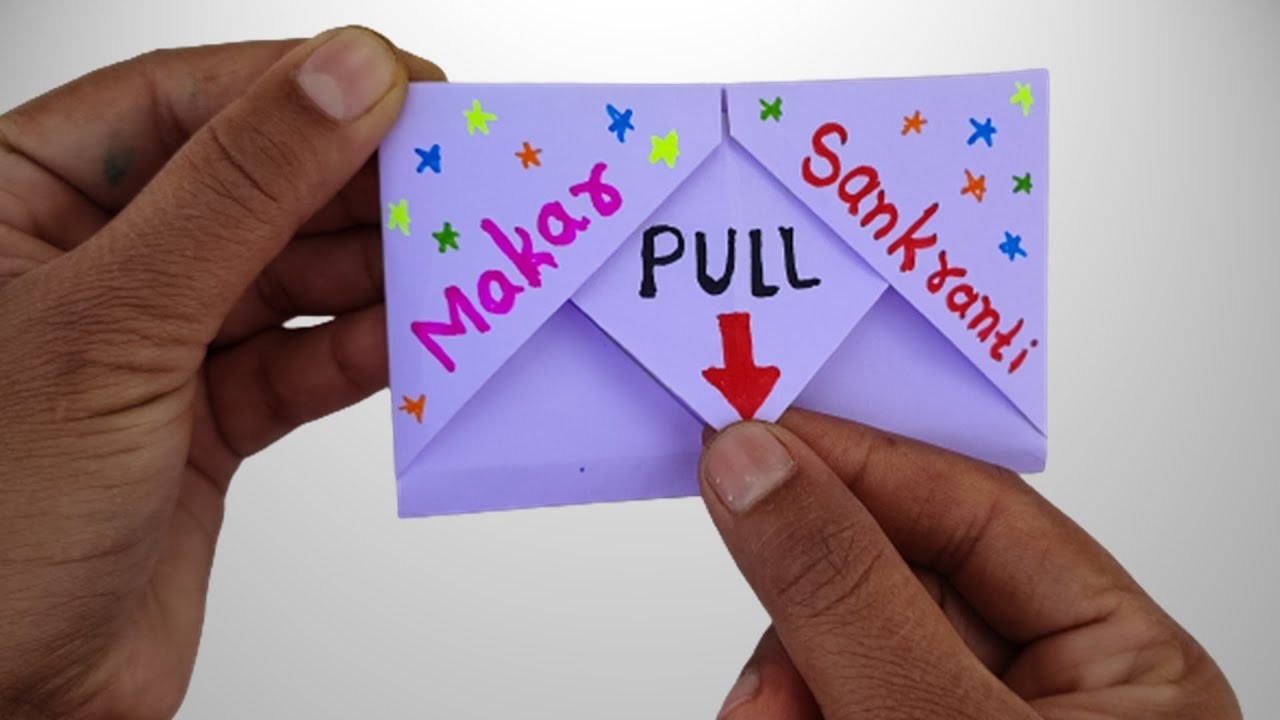 Makar sankranti greeting cards, Pull Tab Origami Envelope Card