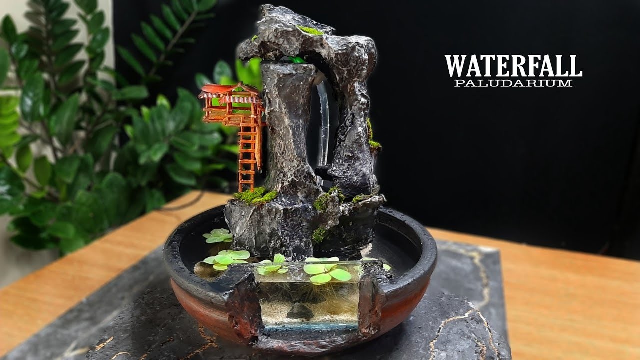 Making Miniature Paludarium Waterfall From Broken Pots With Artificial Stones