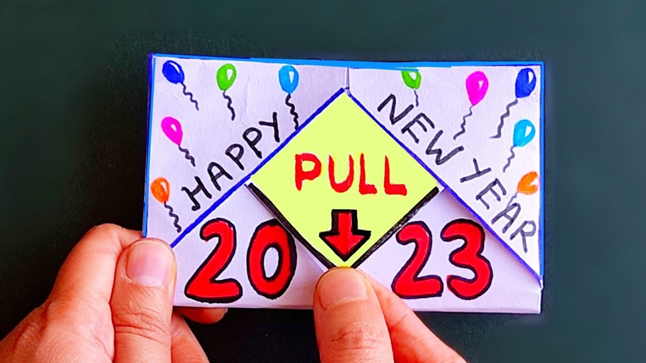New year card making handmade 2023 | Origami pull tab card | Greeting card for new year