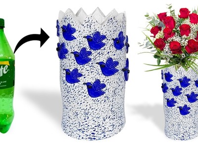 White cement craft ideas flower vase | flower vase making | plastic bottle ideas | Fareeha Art