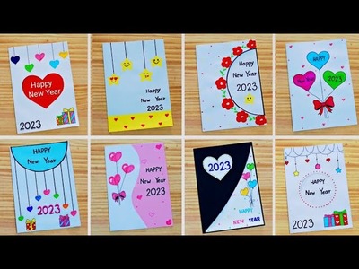 8 Happy New Year Card 2023. How To Make New Year Greeting Card.New Year Card Making Handmade Easy