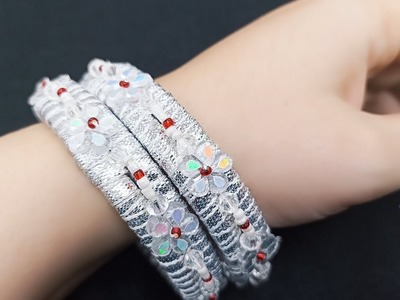 Diy Bangles| Handmade bangles | Diy jewelry| Fashion diy lace and pearl bangles.