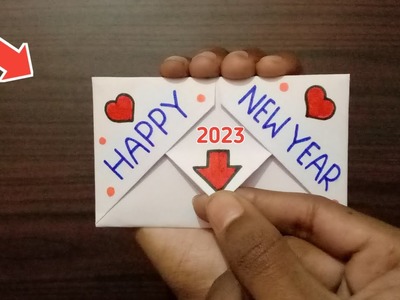 New Year Card 2023. New Year Card Making Handmade 2023. Happy New Year Greeting Card 2023