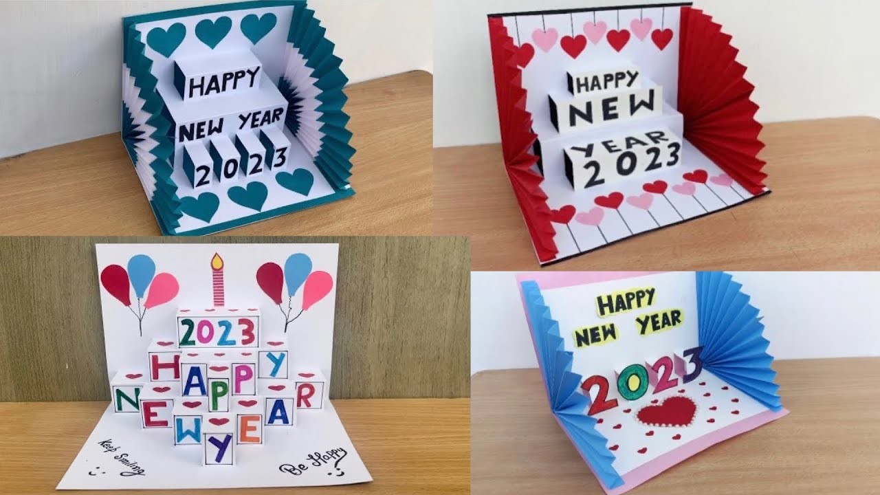 DIY - 4 Happy New Year Greeting Cards 20023 in one video | Easy new year cards