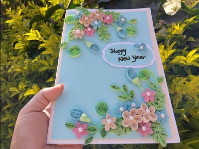 DIY Handmade New Year greetings card quilling flowers |Rose Difusa|