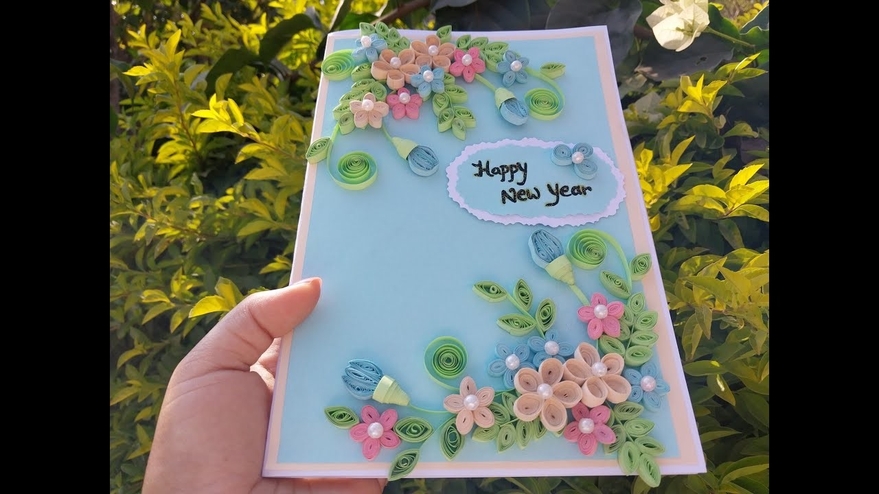 DIY Handmade New Year greetings card quilling flowers |Rose Difusa|