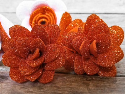 DIY Paper Flower Glitter Foam Super Easy | How to Make Rose Flower Craft | Trick Paper Flower