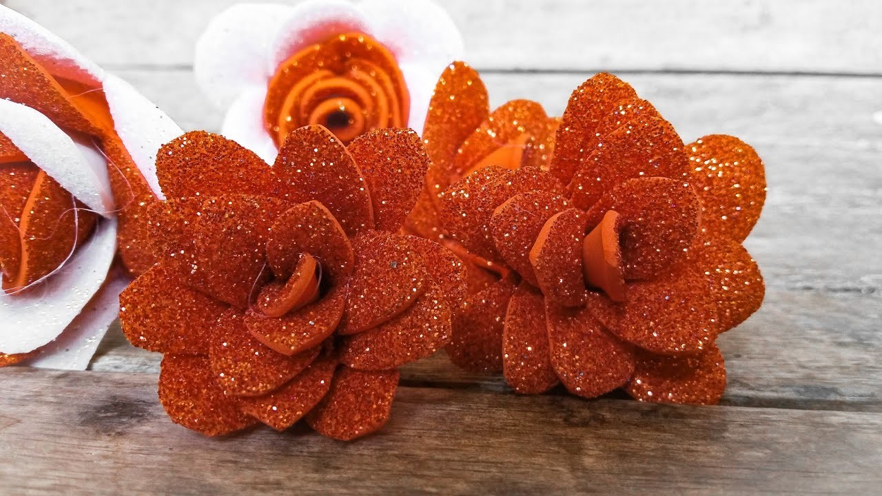 DIY Paper Flower Glitter Foam Super Easy | How to Make Rose Flower Craft | Trick Paper Flower