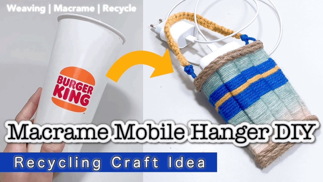 Incredible job with paper cup and yarn. Macrame Weaving Mobile Hanger DIY | DIY Recycling Craft Idea