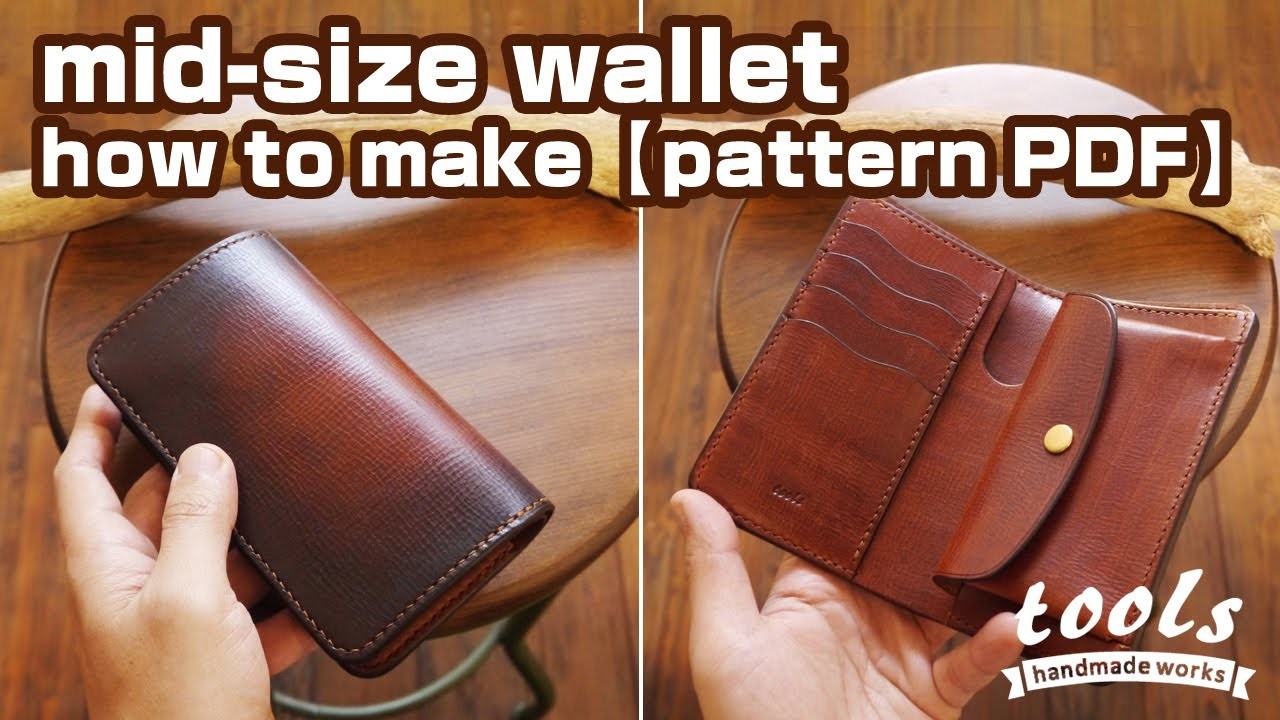 【leathercraft for beginners】mid-size wallet how to make【pattern PDF】