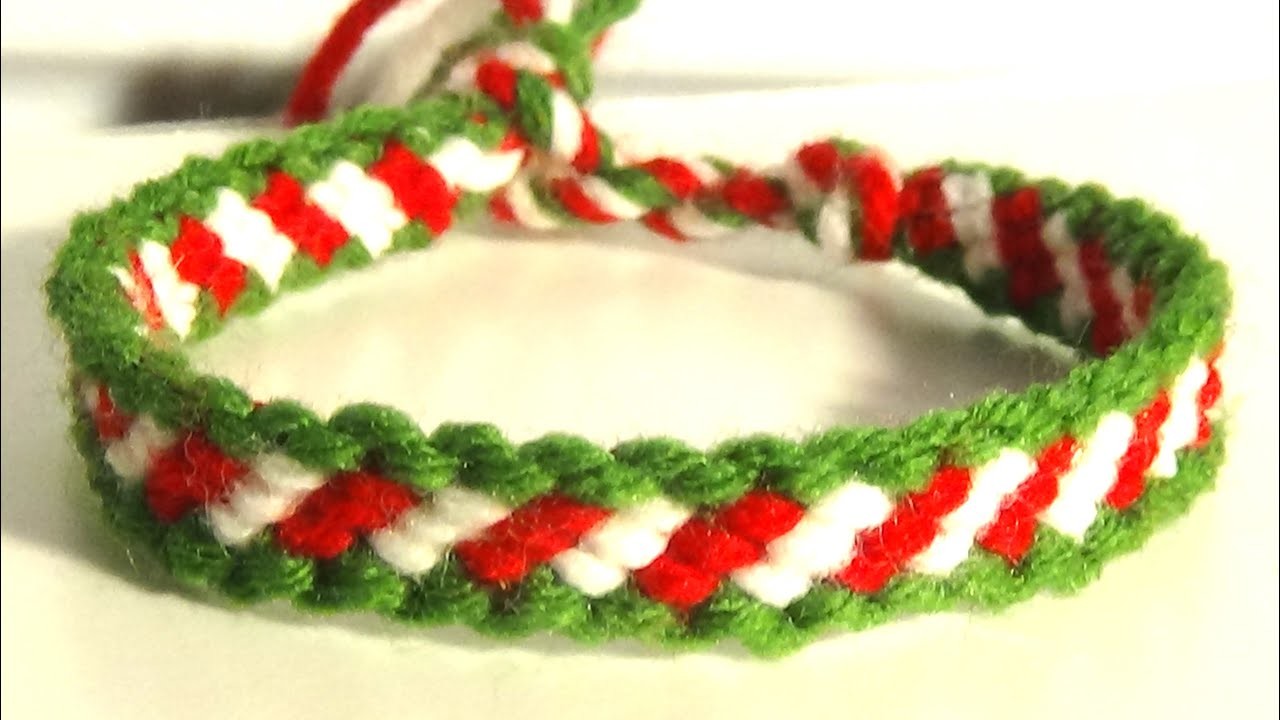 Christmas Friendship Bracelet Tutorial, DIY Bordered Candy Stripe Bracelet
