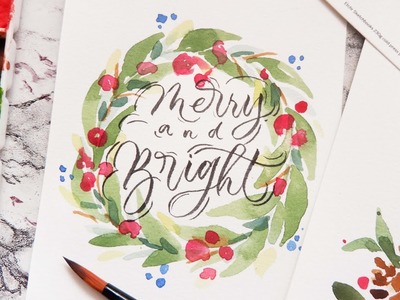 DIY Easy  Christmas Holiday Cards Watercolor Calligraphy │Paint with me