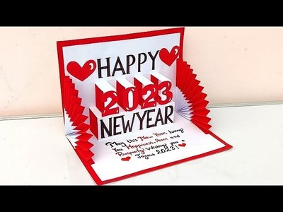 DIY Happy New year greeting card 2023. New year 3D pop up card. How to make new year greeting card