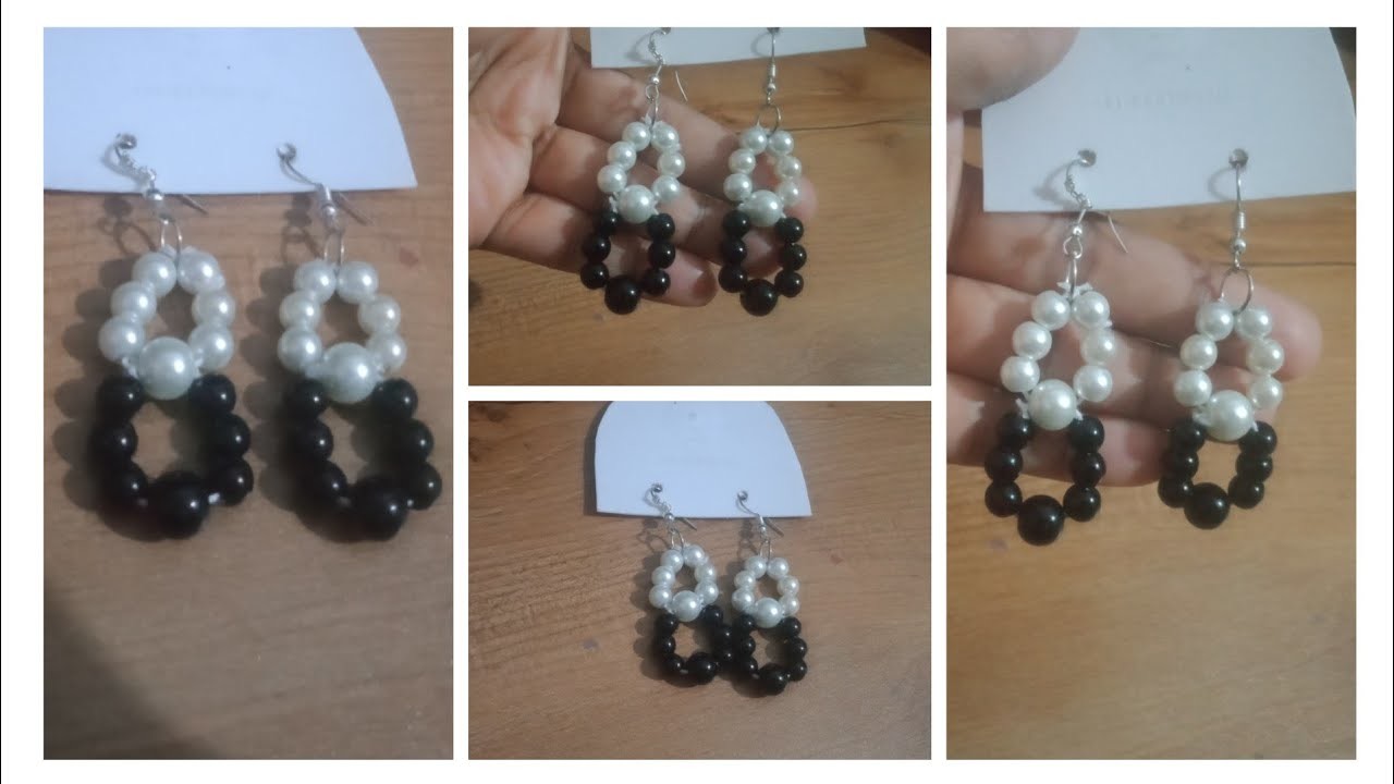 Earrings making tutorial. Simple black and white earrings making step by step.