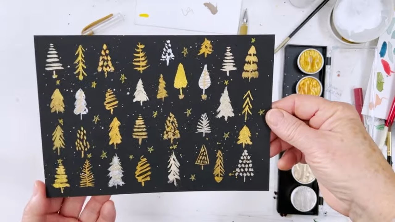 Festive Gold Trees for your home decor - Relax and paint while listening to gentle Christmas carols!