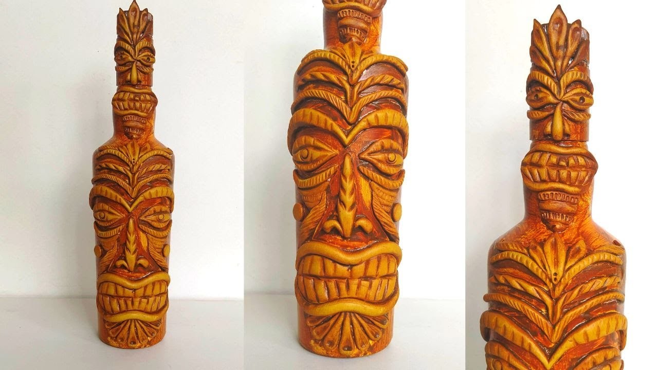 Glass Bottle Craft. African Mask on Bottle