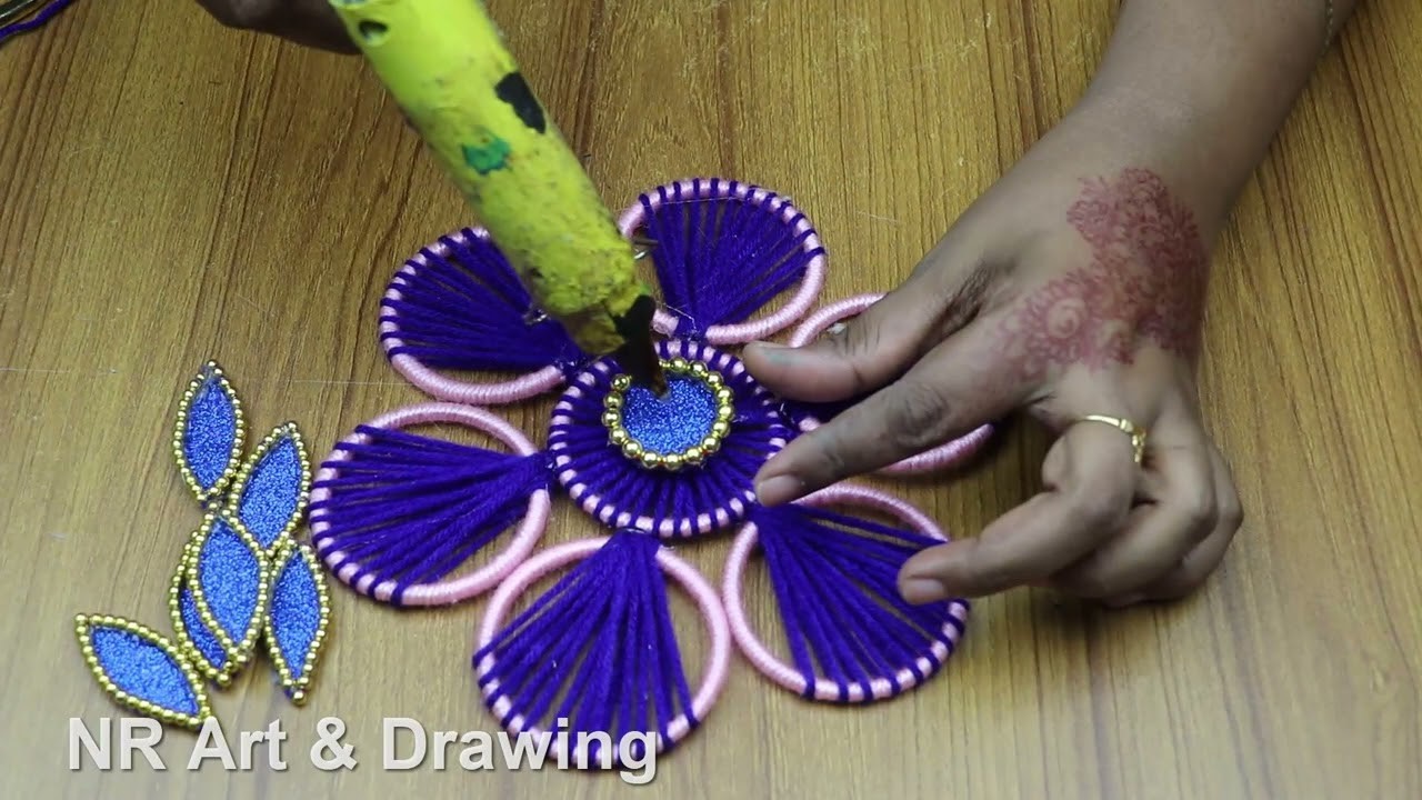 How To Make Beautiful Woolen Flower Wall Hanging Using Old Bangles - Best out of waste