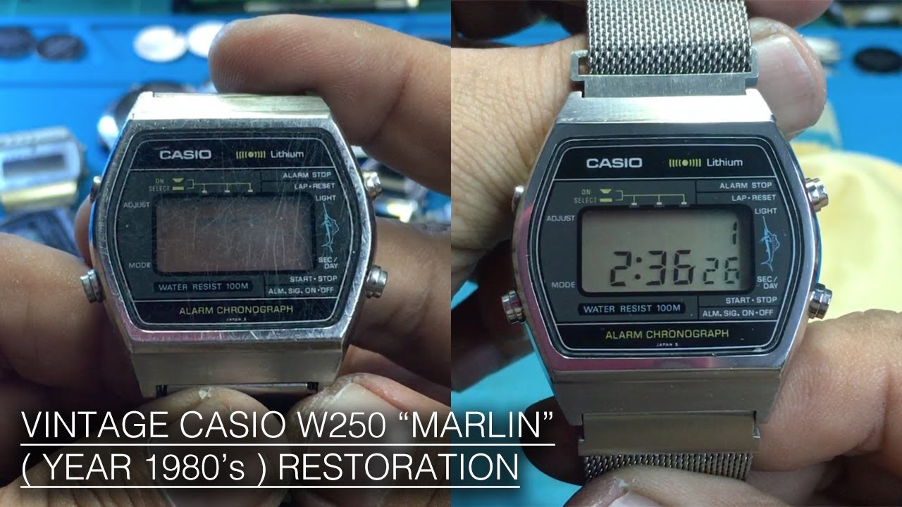 HOW TO RESTORE 1980's VINTAGE CASIO W250 "MARLIN" ( MODULE 108 ) DIGITAL WATCH | WATCH RESTORATION